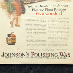 Johnson’s Polishing Wax Advertisement (Electric Floor Polisher Rental), The Saturday Evening Post, November 12, 1927 🇺🇸✨🏡