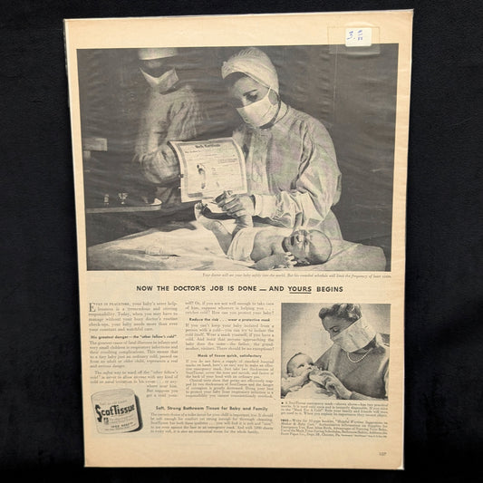 ScotTissue Wartime Advertisement (Tissue Emergency Mask for Infants), LIFE Magazine, March 20, 1944 🇺🇸👶😷