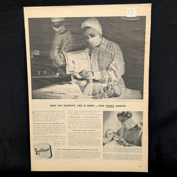 ScotTissue Wartime Advertisement (Tissue Emergency Mask for Infants), LIFE Magazine, March 20, 1944 🇺🇸👶😷