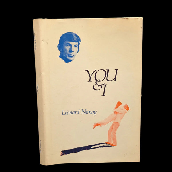 The cover of the book 'You & I' by Leonard Nimoy features a stylized illustration of a male figure and a female figure in an intimate pose, with the male figure's head superimposed on the female figure's shoulders. The title 'YOU & I' is prominently displayed at the top.