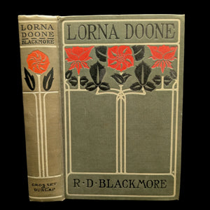 Cover of the book 'Lorna Doone, A Romance Of Exmoor' by R. D. Blackmore, featuring a floral design and the title text.