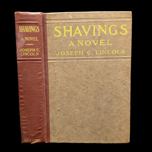 Cover of the book 'Shavings, A Novel' by Joseph C. Lincoln, featuring a title and author name on a beige background with a red spine.