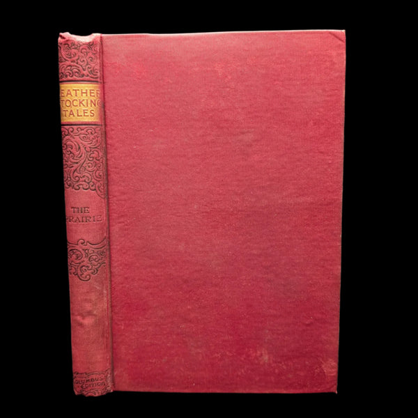 Cover of the book 'The Prairie, A Tale' by J. Fenimore Cooper, showing a red leather binding with gold embossed details.