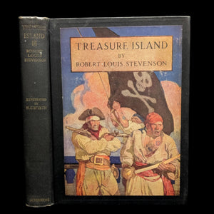 A hardcover edition of 'Treasure Island' by Robert Louis Stevenson with illustrations by N.C.