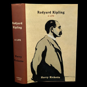 A book cover of 'Rudyard Kipling A Life' by Harry Ricketts featuring an illustration of Rudyard Kipling.