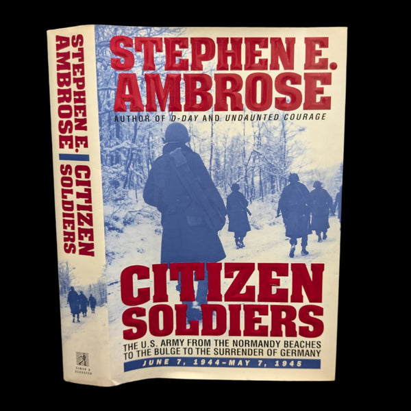 A cover image of the book 'Citizen Soldiers' by Stephen E. Ambrose, featuring a silhouette of a soldier and the title text against a snowy backdrop.