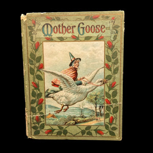 Cover of the book 'Mother Goose' featuring an illustration of a person riding a鹅, with color plates and black and white drawings.