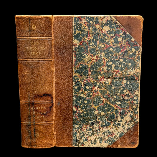 The Old Curiosity Shop and Hard Times by Charles Dickens (Leather and Marbled Paper), c. 1890 📜🇬🇧🕰️