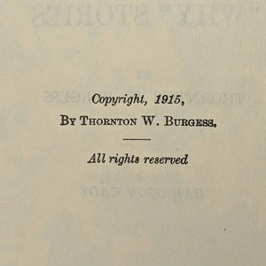 Mother West Wind “Why” Stories by Thornton W. Burgess (1915 Grosset & Dunlap Reprint) - Harrison Cady Illustrated 🦉🐇📜