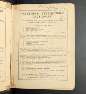 Webster's International Dictionary (1890s Printing) - Unique 19th-Century Anti-Theft Rhyme 📜🖋️🇺🇸