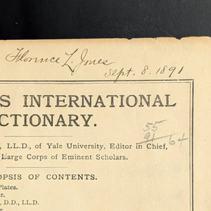 Webster's International Dictionary (1890s Printing) - Unique 19th-Century Anti-Theft Rhyme 📜🖋️🇺🇸