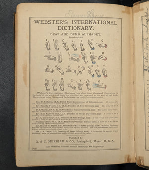 Webster's International Dictionary (1890s Printing) - Unique 19th-Century Anti-Theft Rhyme 📜🖋️🇺🇸