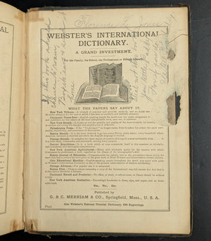 Webster's International Dictionary (1890s Printing) - Unique 19th-Century Anti-Theft Rhyme 📜🖋️🇺🇸