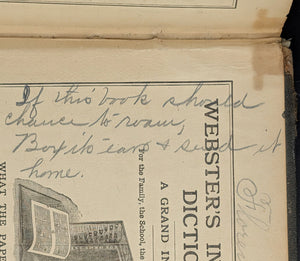 Webster's International Dictionary (1890s Printing) - Unique 19th-Century Anti-Theft Rhyme 📜🖋️🇺🇸