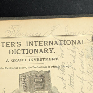 Webster's International Dictionary (1890s Printing) - Unique 19th-Century Anti-Theft Rhyme 📜🖋️🇺🇸