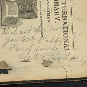Webster's International Dictionary (1890s Printing) - Unique 19th-Century Anti-Theft Rhyme 📜🖋️🇺🇸