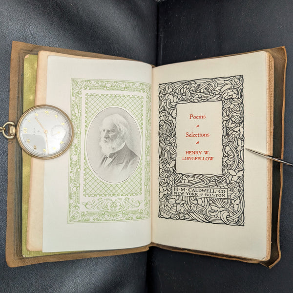 Longfellow's Poems (Art Nouveau Suede Half-Binding with Gilt Inlay), Circa 1910 ✍️🇺🇸⚜️