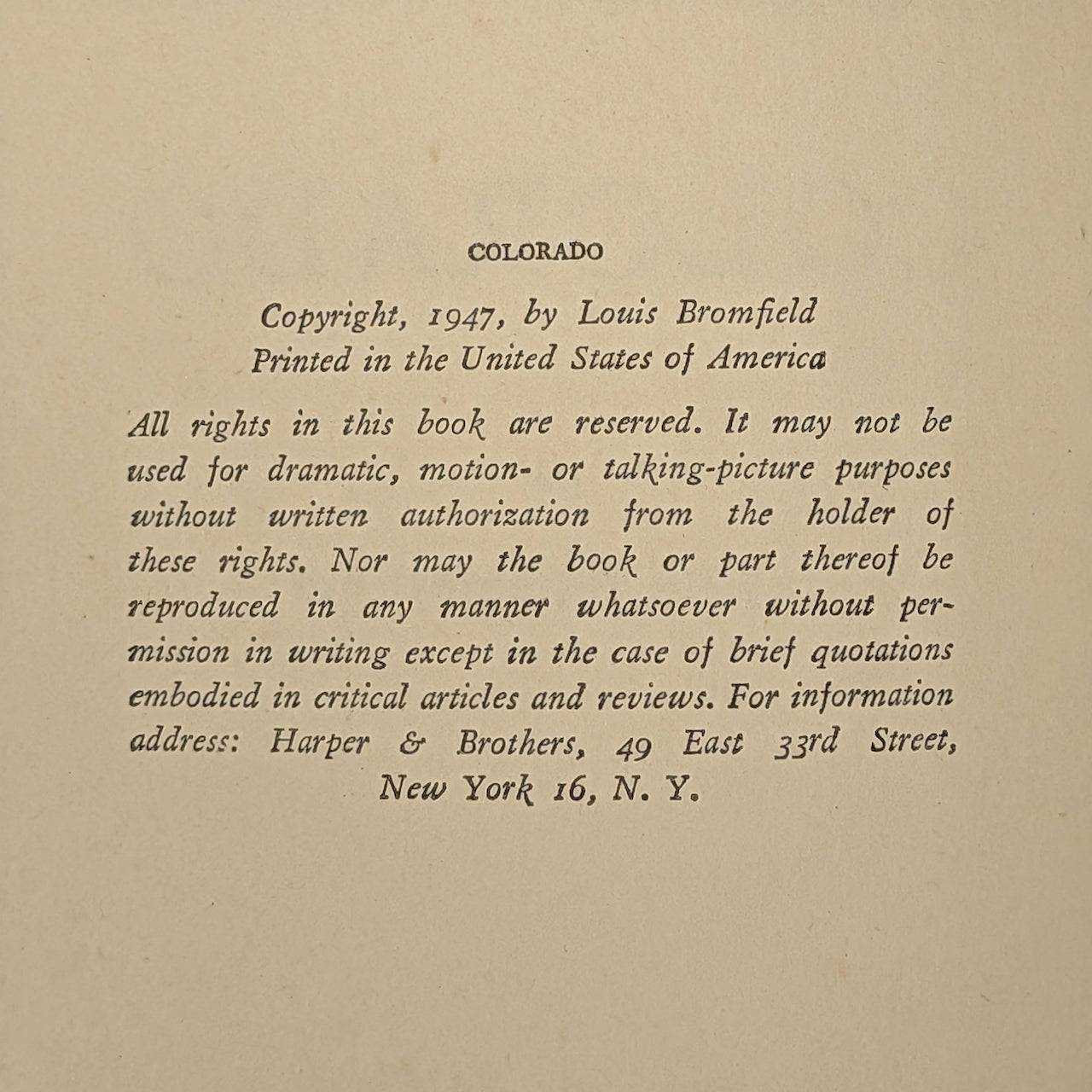 Colorado by Louis Bromfield (FIRST EDITION), 1947 🌟🎬🏔️