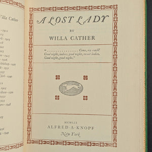 A Lost Lady by Willa Cather (Twentieth Printing), 1952 📚🇺🇸🌉