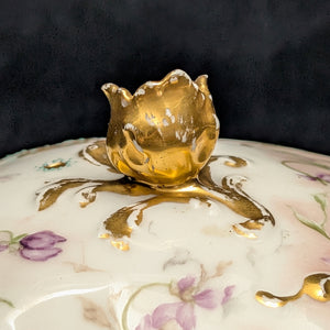 Antique Limoges Covered Butter Dish – A. Lanternier & Co. Mark, Hand-Painted Floral & Gilt (France), c. 1895 🇫🇷👑✨