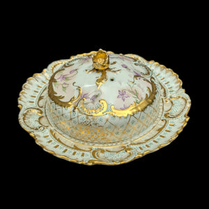 Antique Limoges Covered Butter Dish – A. Lanternier & Co. Mark, Hand-Painted Floral & Gilt (France), c. 1895 🇫🇷👑✨