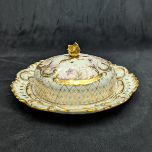 Antique Limoges Covered Butter Dish – A. Lanternier & Co. Mark, Hand-Painted Floral & Gilt (France), c. 1895 🇫🇷👑✨