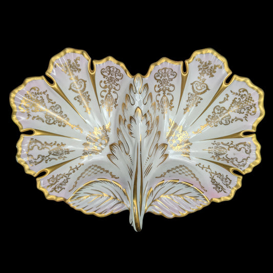 KPM Berlin Porcelain Serving Dish – Hand-Painted Pink Roses, Scalloped Leaf Form (Germany), c. 1960 🍽️🌸👑