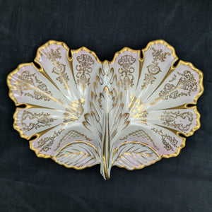 KPM Berlin Porcelain Serving Dish – Hand-Painted Pink Roses, Scalloped Leaf Form (Germany), c. 1960 🍽️🌸👑