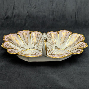 KPM Berlin Porcelain Serving Dish – Hand-Painted Pink Roses, Scalloped Leaf Form (Germany), c. 1960 🍽️🌸👑