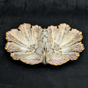 KPM Berlin Porcelain Serving Dish – Hand-Painted Pink Roses, Scalloped Leaf Form (Germany), c. 1960 🍽️🌸👑