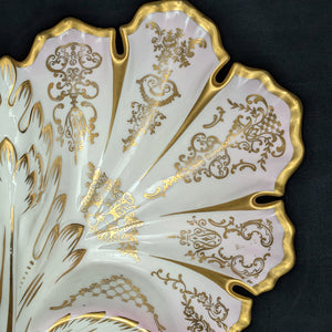 KPM Berlin Porcelain Serving Dish – Hand-Painted Pink Roses, Scalloped Leaf Form (Germany), c. 1960 🍽️🌸👑