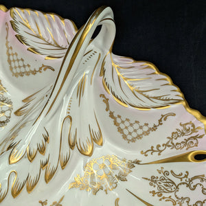 KPM Berlin Porcelain Serving Dish – Hand-Painted Pink Roses, Scalloped Leaf Form (Germany), c. 1960 🍽️🌸👑