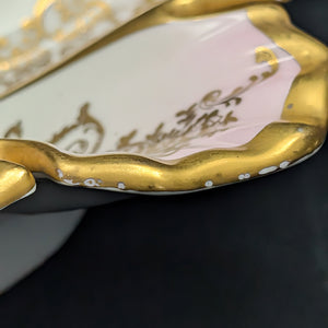 KPM Berlin Porcelain Serving Dish – Hand-Painted Pink Roses, Scalloped Leaf Form (Germany), c. 1960 🍽️🌸👑