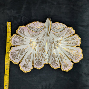 KPM Berlin Porcelain Serving Dish – Hand-Painted Pink Roses, Scalloped Leaf Form (Germany), c. 1960 🍽️🌸👑