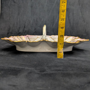 KPM Berlin Porcelain Serving Dish – Hand-Painted Pink Roses, Scalloped Leaf Form (Germany), c. 1960 🍽️🌸👑