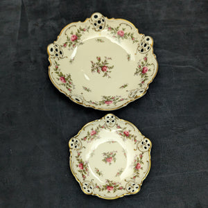 Antique Rosenthal Serving Set – Molière Moosrose Pattern, Perforated Gilt Plates (Germany), c. 1930 🌹👑🇩🇪