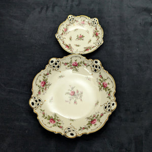 Antique Rosenthal Serving Set – Molière Moosrose Pattern, Perforated Gilt Plates (Germany), c. 1930 🌹👑🇩🇪