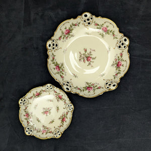 Antique Rosenthal Serving Set – Molière Moosrose Pattern, Perforated Gilt Plates (Germany), c. 1930 🌹👑🇩🇪