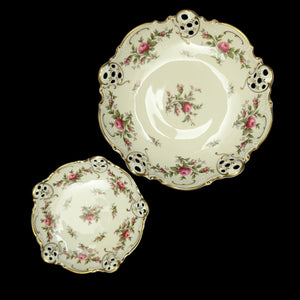Antique Rosenthal Serving Set – Molière Moosrose Pattern, Perforated Gilt Plates (Germany), c. 1930 🌹👑🇩🇪
