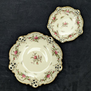 Antique Rosenthal Serving Set – Molière Moosrose Pattern, Perforated Gilt Plates (Germany), c. 1930 🌹👑🇩🇪