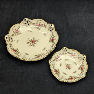 Antique Rosenthal Serving Set – Molière Moosrose Pattern, Perforated Gilt Plates (Germany), c. 1930 🌹👑🇩🇪