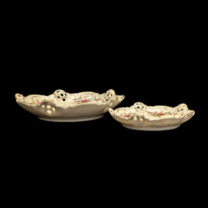 Antique Rosenthal Serving Set – Molière Moosrose Pattern, Perforated Gilt Plates (Germany), c. 1930 🌹👑🇩🇪