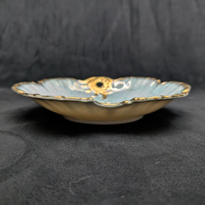 Antique Hand-Painted Nippon Dish – Iridescent Shell Form, Rose Motif & Gilt Handle (Japan), c. 1915 🌸👑🇯🇵