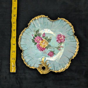 Antique Hand-Painted Nippon Dish – Iridescent Shell Form, Rose Motif & Gilt Handle (Japan), c. 1915 🌸👑🇯🇵