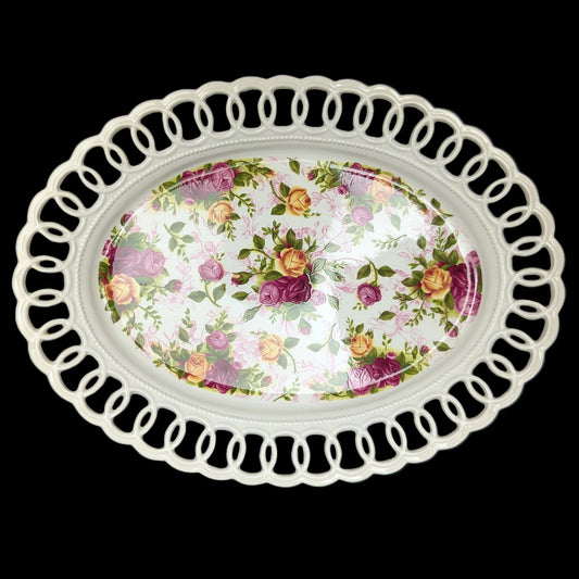 Royal Albert Oval Platter – Old Country Roses, Perforated Edge (2002 Giftware) 🌹👑