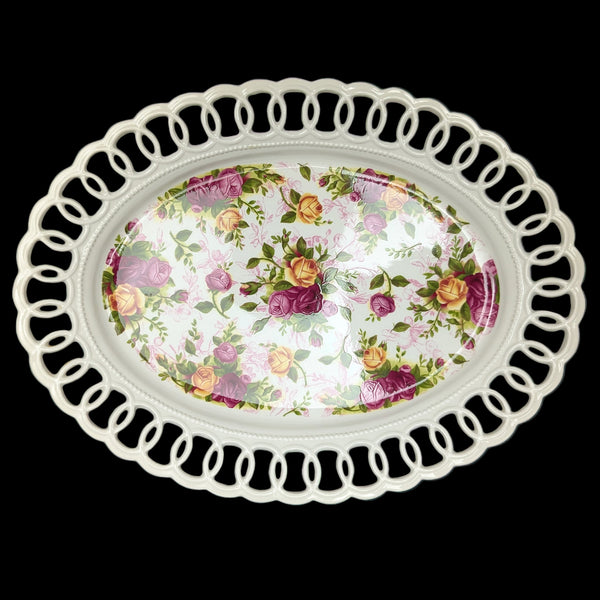 Royal Albert Oval Platter – Old Country Roses, Perforated Edge (2002 Giftware) 🌹👑