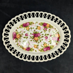 Royal Albert Oval Platter – Old Country Roses, Perforated Edge (2002 Giftware) 🌹👑