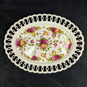 Royal Albert Oval Platter – Old Country Roses, Perforated Edge (2002 Giftware) 🌹👑
