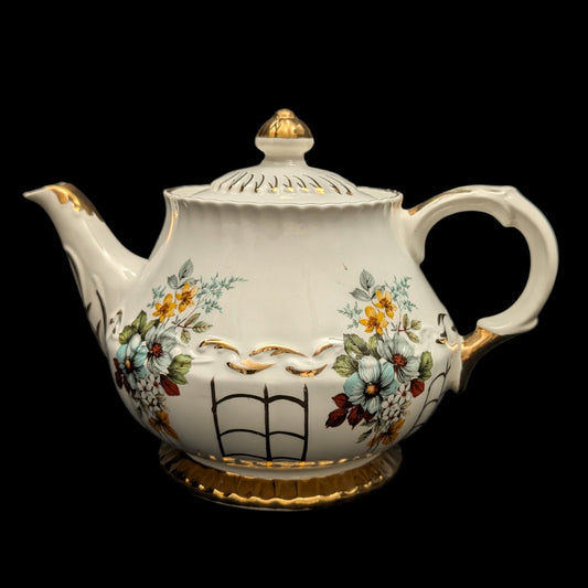 Ellgreave Genuine Ironstone Teapot by Wood & Sons (Mid-Century Modern Floral Grid), Circa 1950s 🇬🇧☕️⚜️