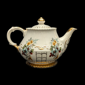 Ellgreave Genuine Ironstone Teapot by Wood & Sons (Mid-Century Modern Floral Grid), Circa 1950s 🇬🇧☕️⚜️